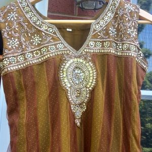 anarkali indian Pakistani long net dress salwar S